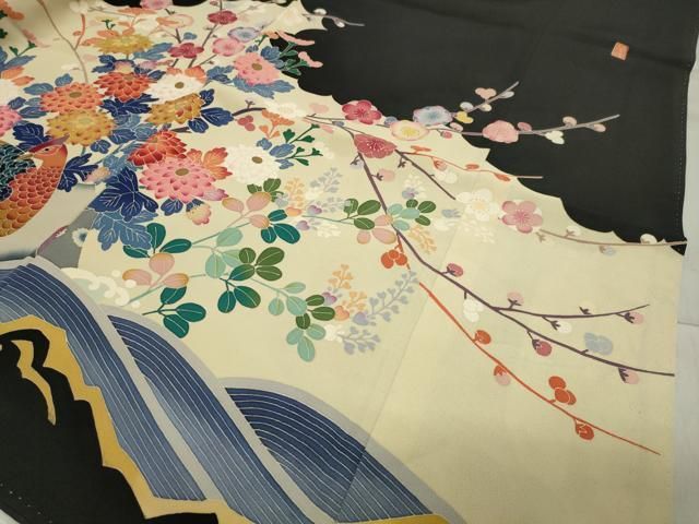 尾長鳥花文 暈し染め