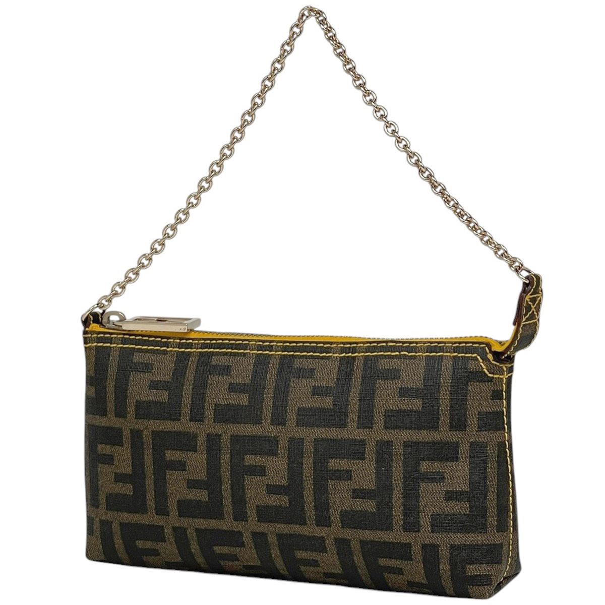 フェンディ FENDI ズッカ柄 チェーン ハンドバッグ アクセサリーポーチ ハンドバッグ コーティングキャンバス ブラウン ブラック 8BR592 レディース