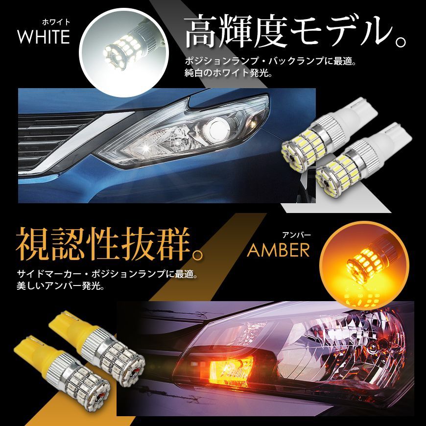 ■SEEK 公式■ T10 / T16 LED ポジション / バックランプ / サイドマーカー / テールランプ 白 黄 赤 青 ウェッジ球 36W 3014SMD ネコポス 送料無料
