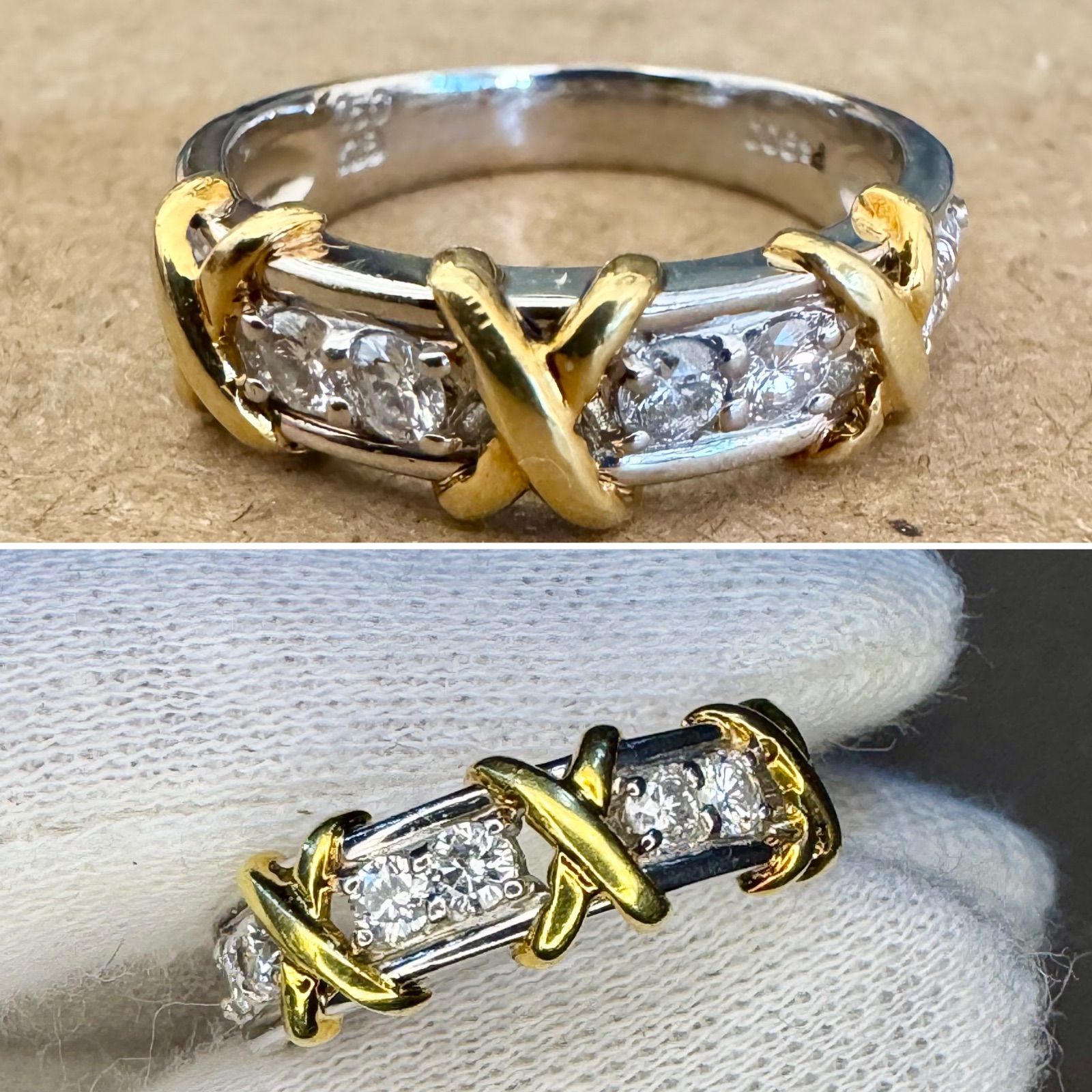 Pt900/K18*13号*ダイヤモンドコンビリング*0.17ct*プラチナ* 18金