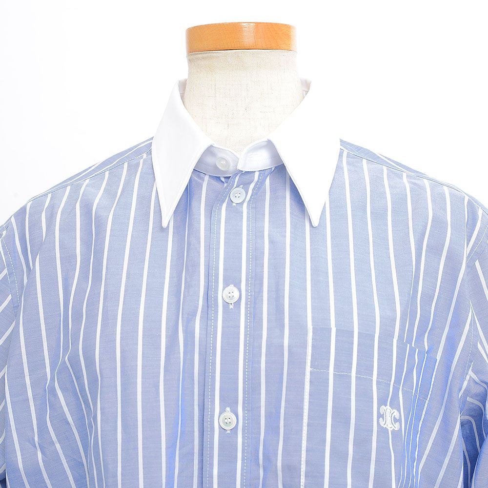 セリーヌ⭐︎ストライプ クロップド シャツ34 新品 セリーヌ ストライプ クロップド シャツ ブルー/ホワイト 34サイズ