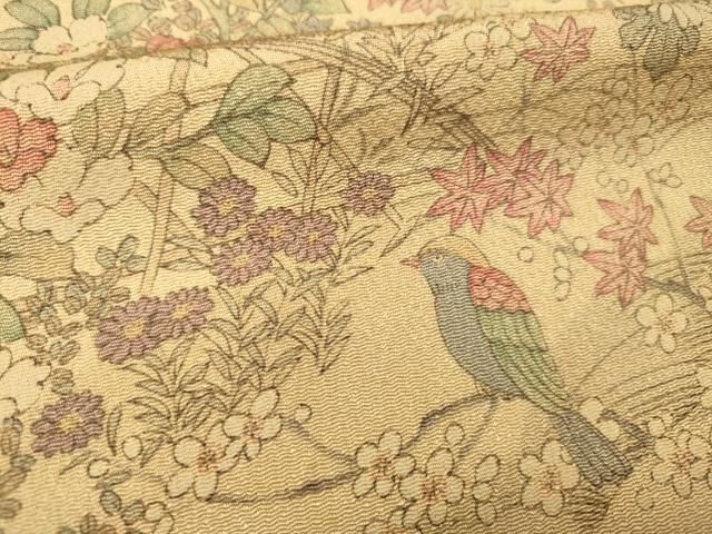 平和屋着物▽上質な小紋　単衣　短冊花鳥文　金彩　鬼しぼ縮緬　ロング丈　正絹　逸品　未使用　AAAS3062iu 平和屋着物▽上質な小紋 単衣 短冊花鳥文 金彩 鬼しぼ縮緬