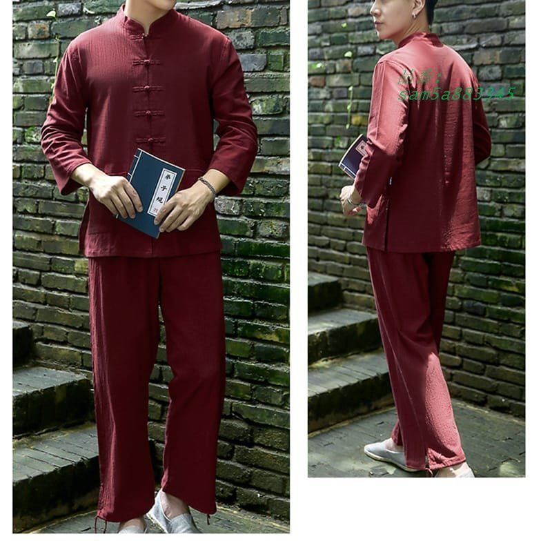 太 拳服 ヨガ服 カンフー服 チャイナ服 メンズ 男性 セットアップ 9分丈立ち襟 スーツ 綿麻 am5a883345