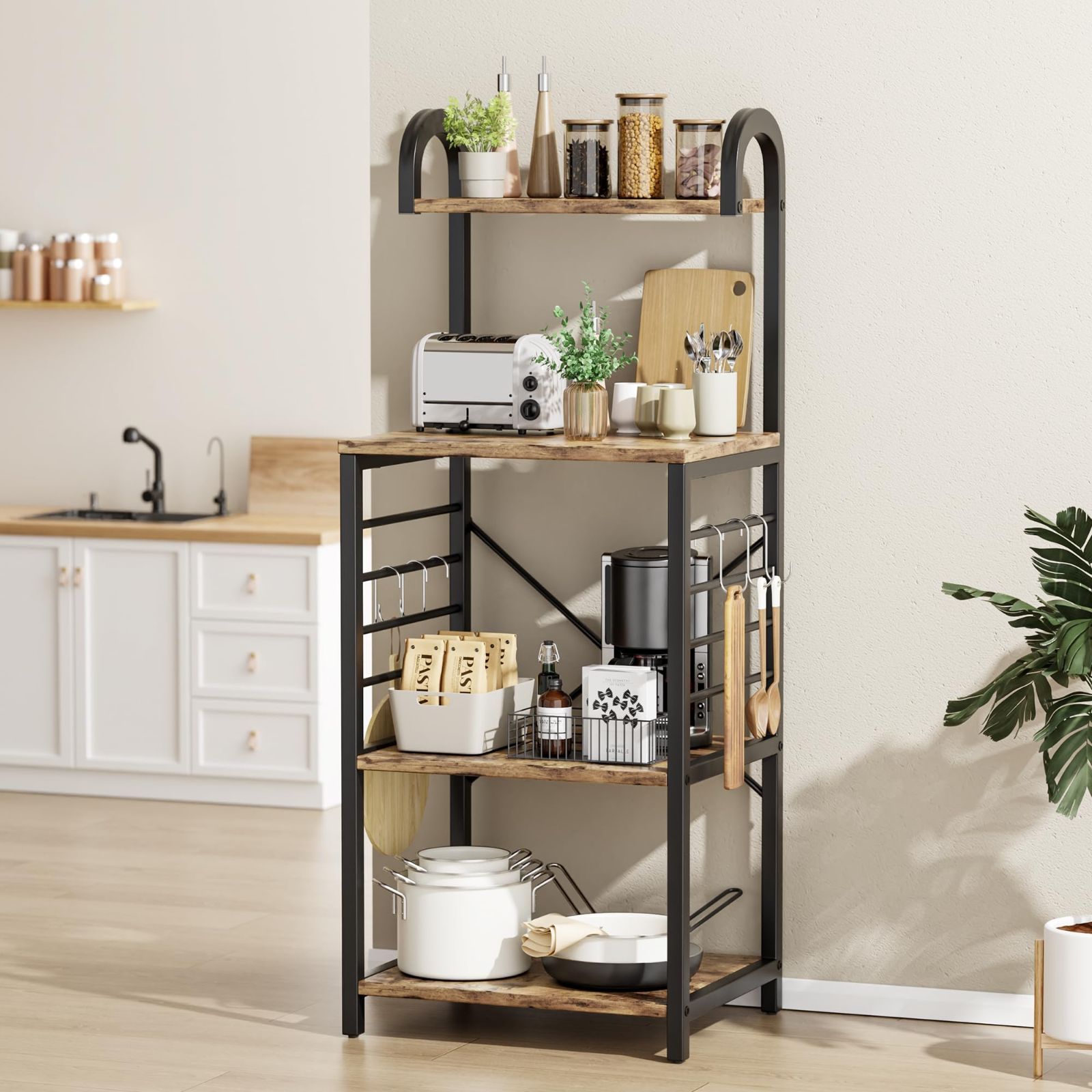 高さ140＊幅52＊奥行39cm キッチン棚 大型レンジ対応キッチンラック キッチン収納 ラック レンジボード レンジ台 キッチンカウンター 食器棚 レンジラック 省スペース おしゃれ Alebert アレバート ブラウン 黒 Mサイズ