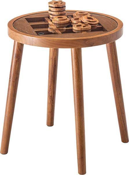 チーク のボードゲーム硝子サイドテーブル