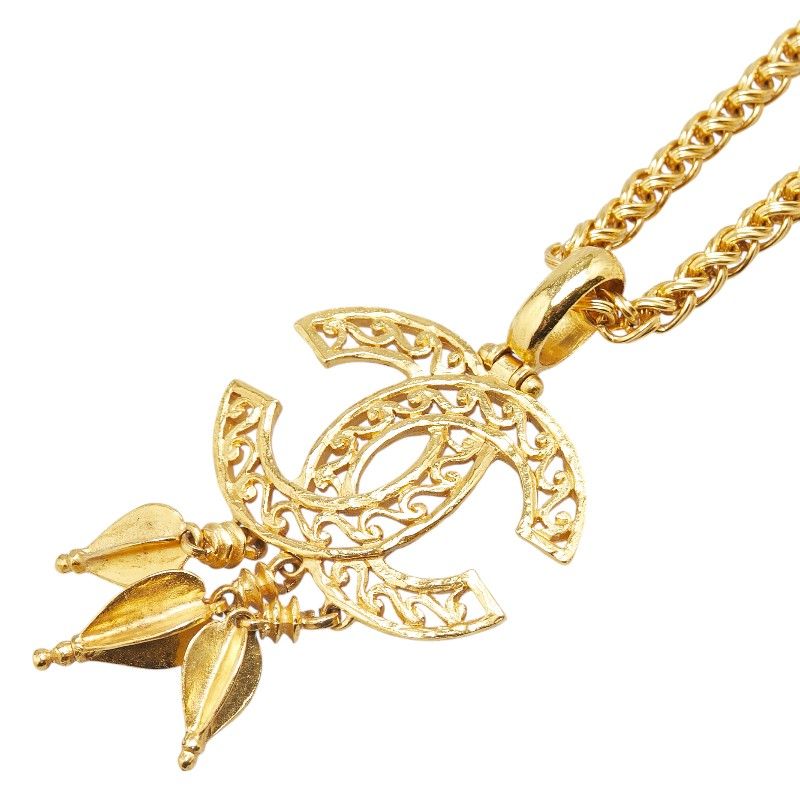 シャネル ヴィンテージ ココマーク スイング ロングネックレス メッキ  