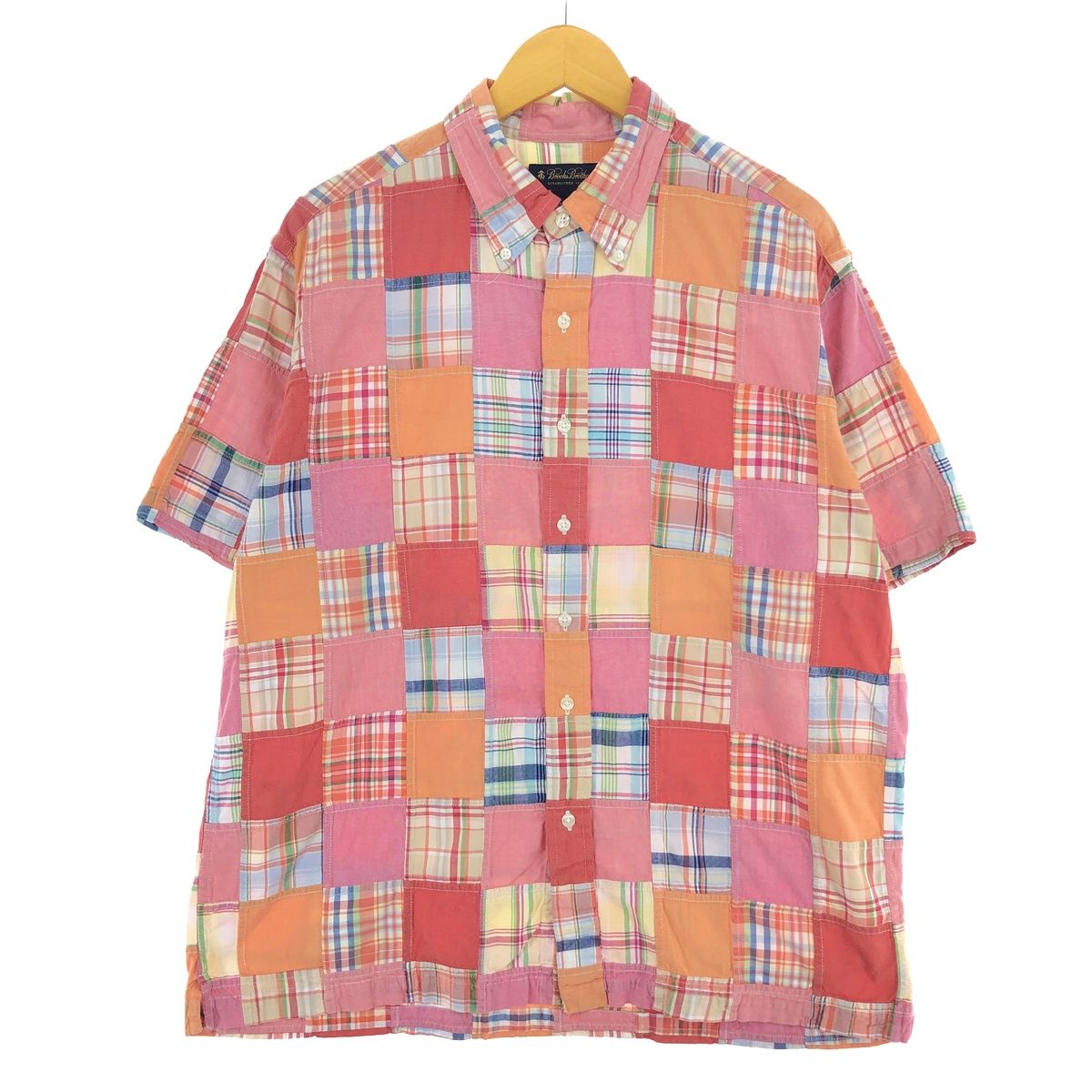 古着 ブルックスブラザーズ Brooks Brothers ESTABLISHED 1818 パッチワーク 半袖 ボタンダウン チェックシャツ メンズL/eaa443793