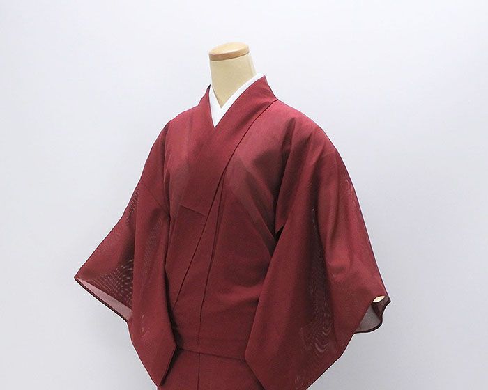 【未使用】夏用 身丈158.5 裄丈64cm 夏物 絽色無地 ポリエステル ボルドー 身丈158.5cm 裄丈64cm 夏