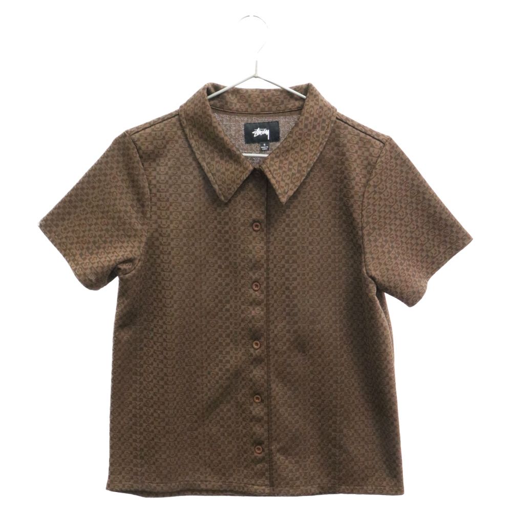 STUSSY (ステューシー) WOMEN Tonal Jacquard Poly Knit 総柄半袖ジャガードシャツ レディース