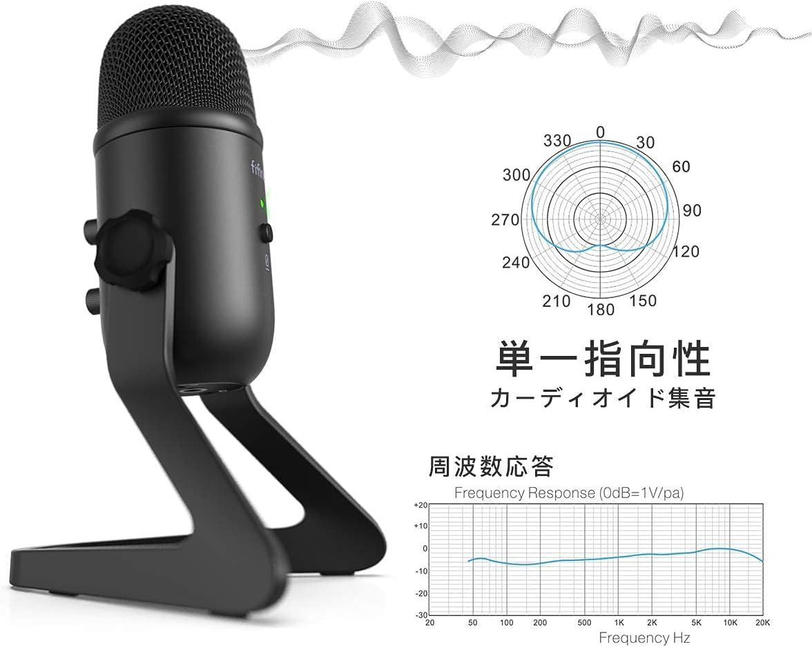 FIFINE USBマイク コンデンサーマイク 単一指向性 3.5mmイヤホン端子付き 入力出力の音量調整 回転マイクスタンド ABタイプUSBケーブル アームスタンド対応 ブラックカラー K678 N28