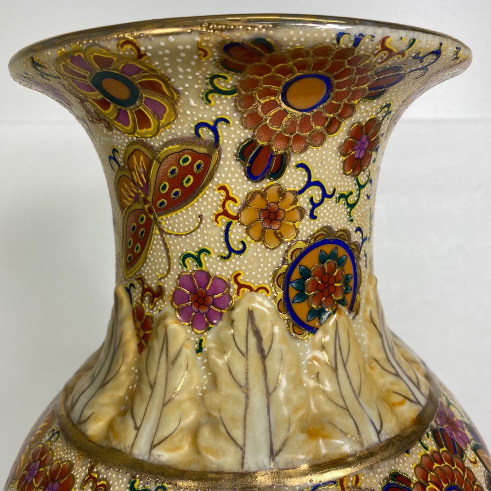 薩摩焼 花鳥風月図 金彩絵付 壺 花瓶 高さ約45cm 飾壺 骨董 和風