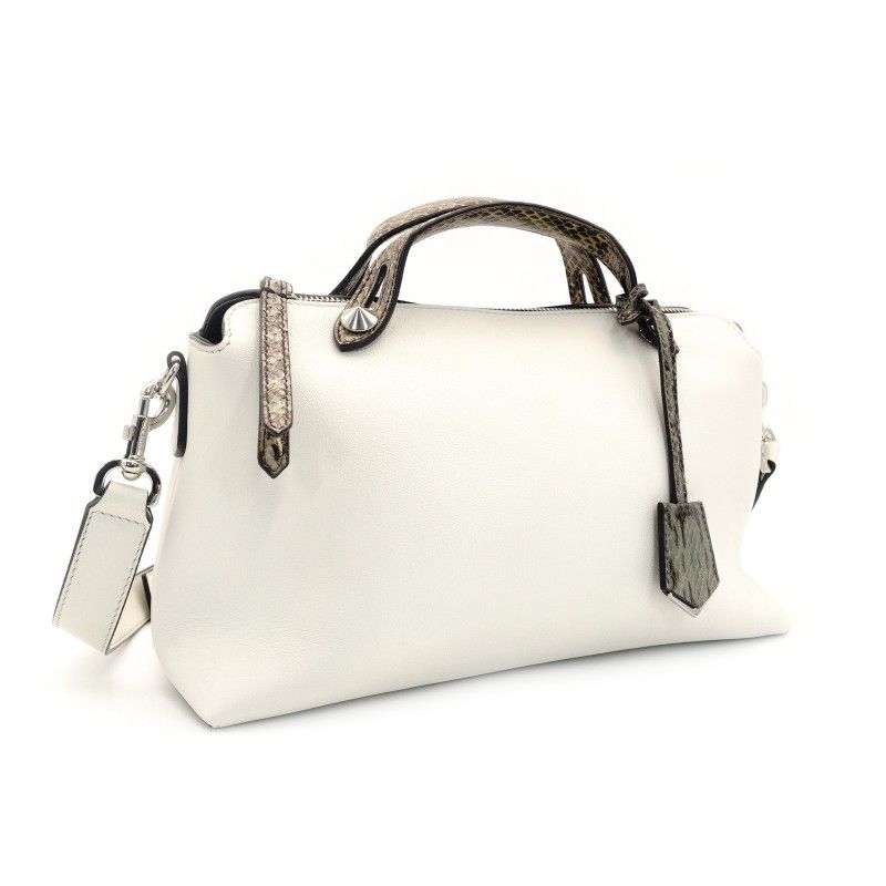 フェンディ FENDI バイザウェイ ミディアム オフホワイト ハンドバッグ 2way レザー パイソン ショルダー 7-6-572