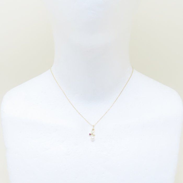 MIKIMOTO ミキモト パール ネックレス 真珠5ミリ ルビー K18YG  