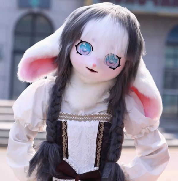 着ぐるみヘッド 猫 大垂れ耳 黒 全頭ヘッド ケモノ マスク