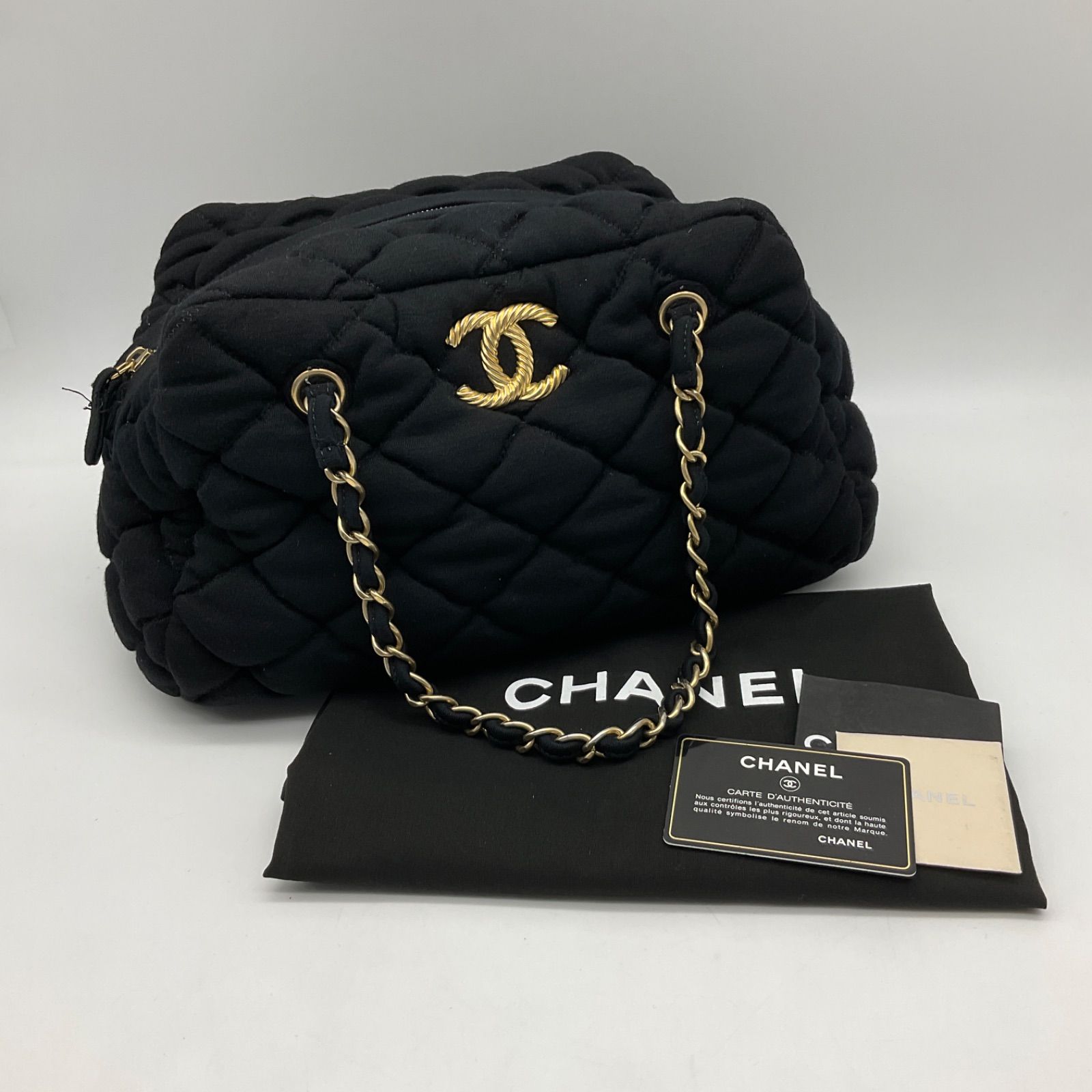 CHANEL シャネル マトラッセ ミニボストンバッグ ブラック ジャージー 