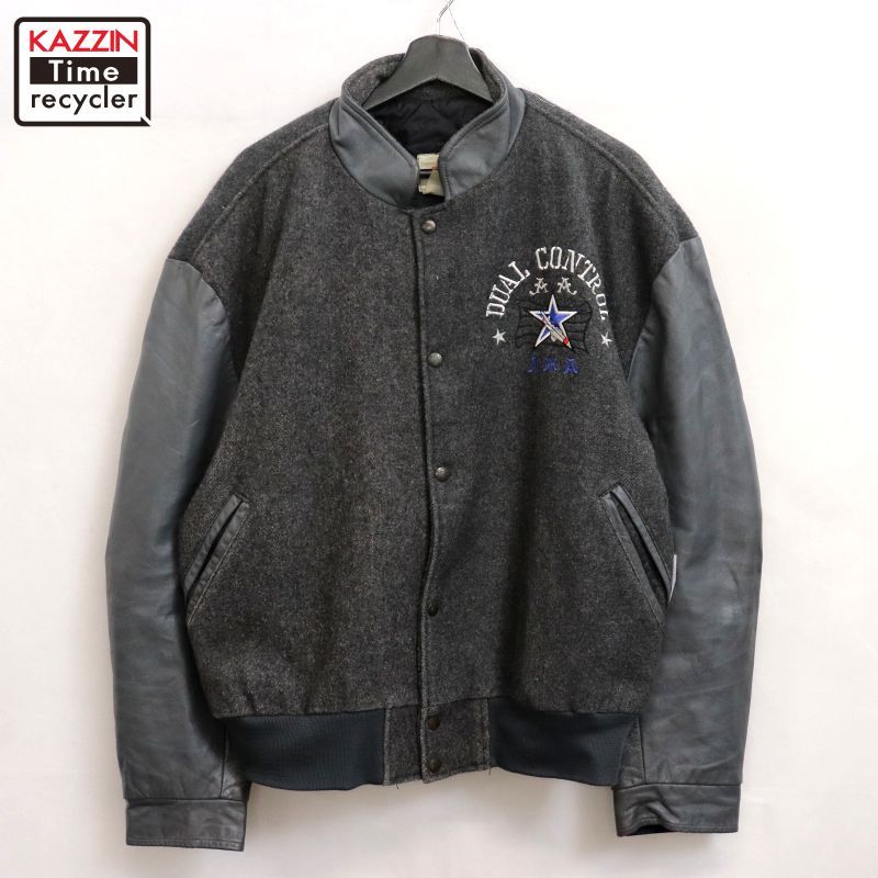 90s アームレザー ウール スタジャン メンズ 表記XLサイズ