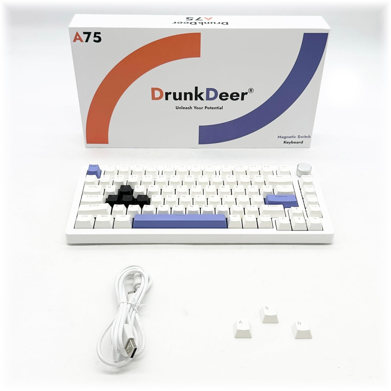 DrunkDeer A75 ラピッドトリガー キーボード メカニカル 82キー PBTキーキャップ ホワイト 磁気スイッチ OEMプロファイル ○1269