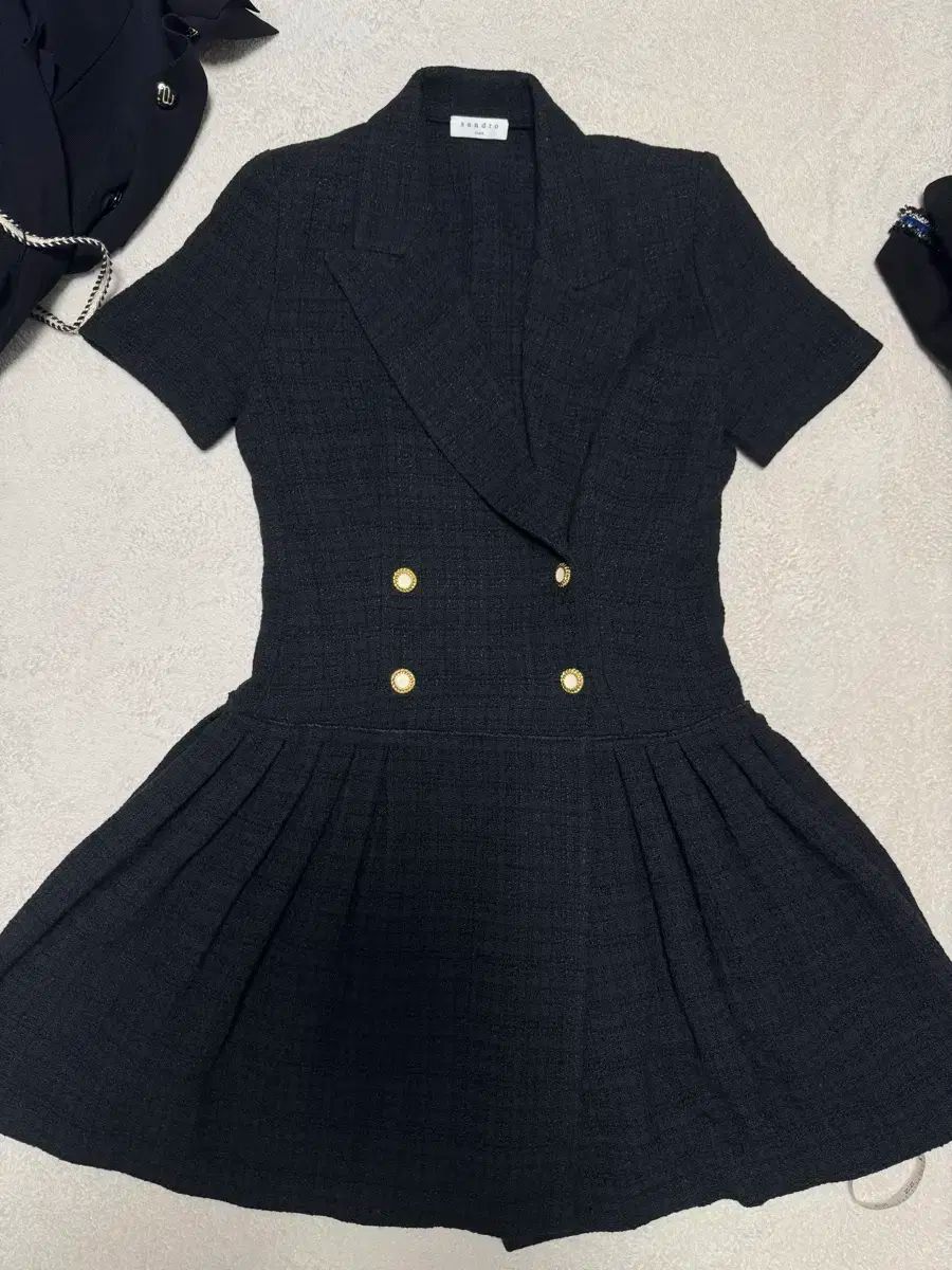 サンドロ ブラック ツイード 半袖 ONE PIECE
