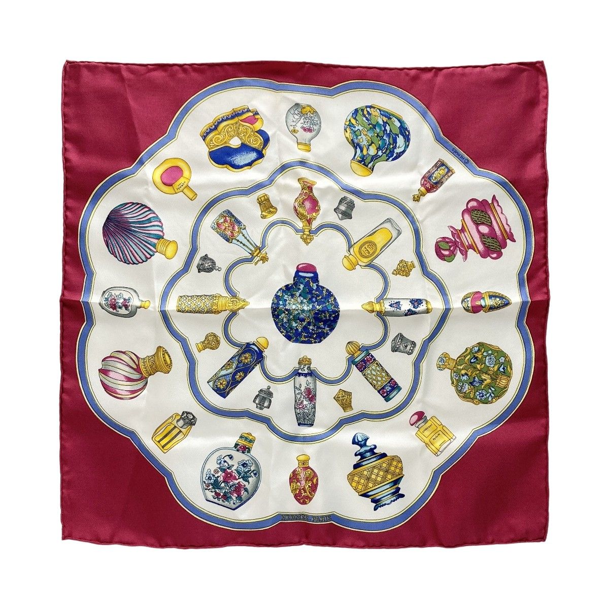 HERMES エルメス カレ40 Qu importe le flacon 香水瓶 シルクスカーフ ハンカチ プチカレ シルク100％