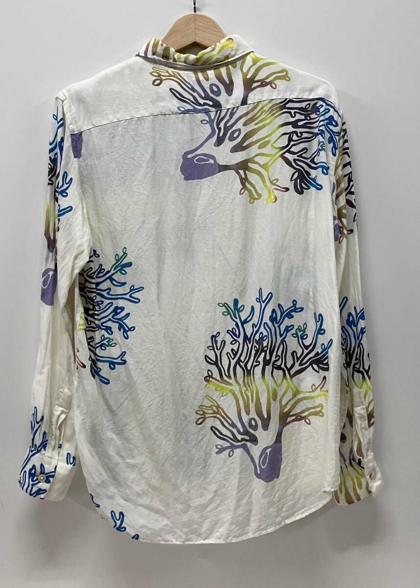 PAUL SMITH ポール スミス 23ss tree ツリー 総柄 キュプラ 麻 長袖シャツ サイズM ホワイト キュプラ50 コットン30 麻20