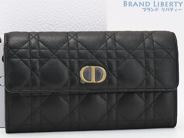 クリスチャン ディオール Christian Dior レディディオール カナージュ カロ ロングウォレット 二つ折り長財布 ブラック カーフスキン S5039UWHC_M900