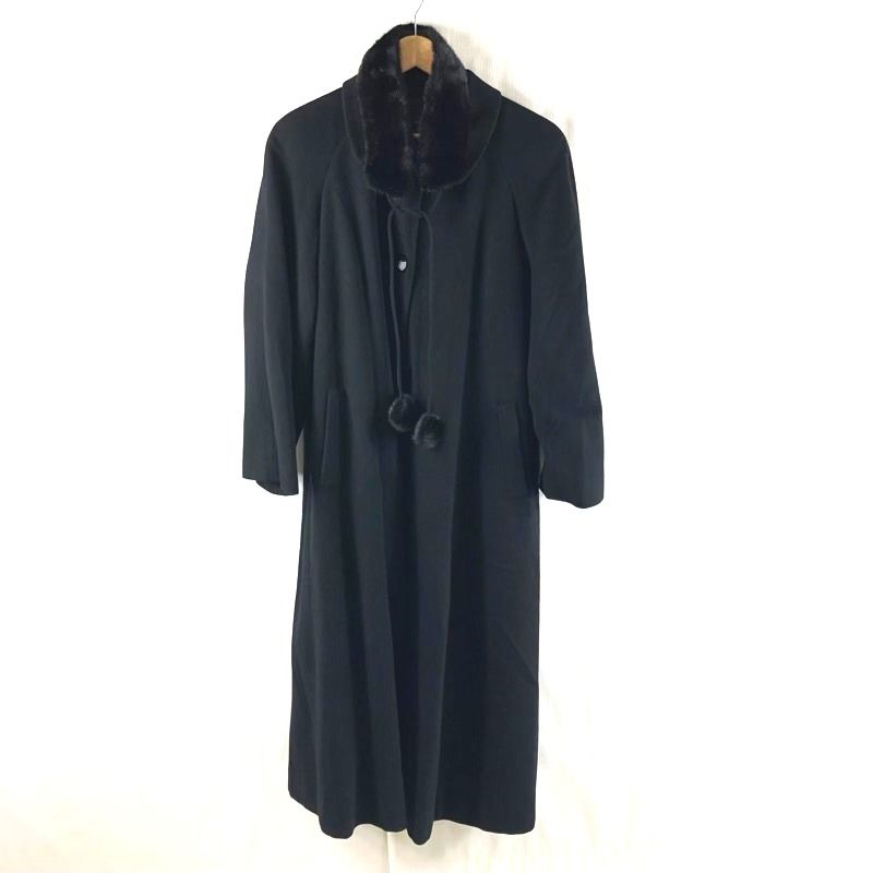 【高級】レリアン カシミヤ100％ ミドル丈 コート ブラック ♪ 極美品◇Leilian レリアン【 贅沢な最高級カシミヤ100% 】大きい