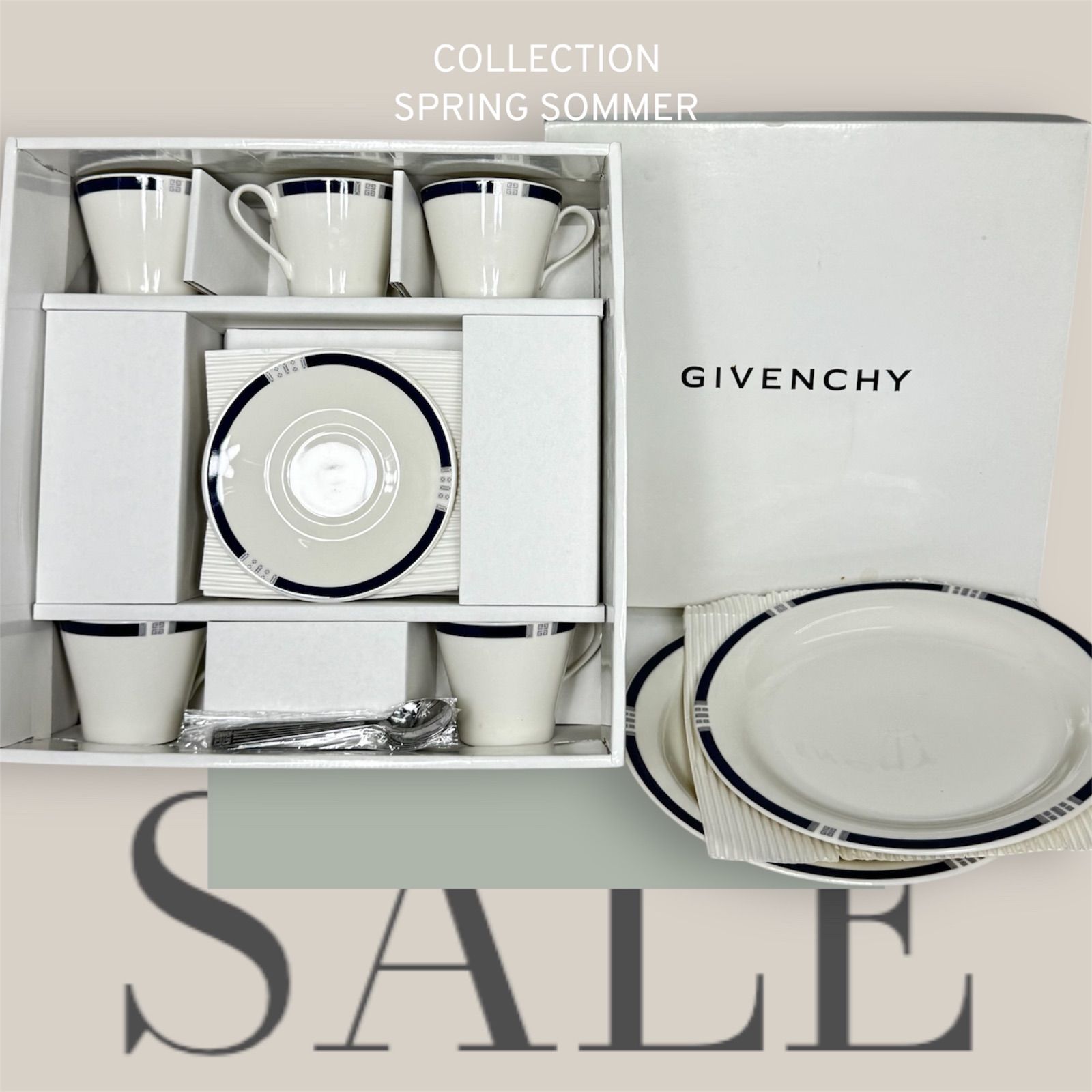 【 未使用 】GIVENCHY　サロンセット　GB88-7　yamaka　カップ　ソーサー　5客　スプーン　5本　プレート　2枚　食器　ジバンシィ 未使用保管品】GIVENCHY ジバンシィ サロンセット GB95-7 カップ