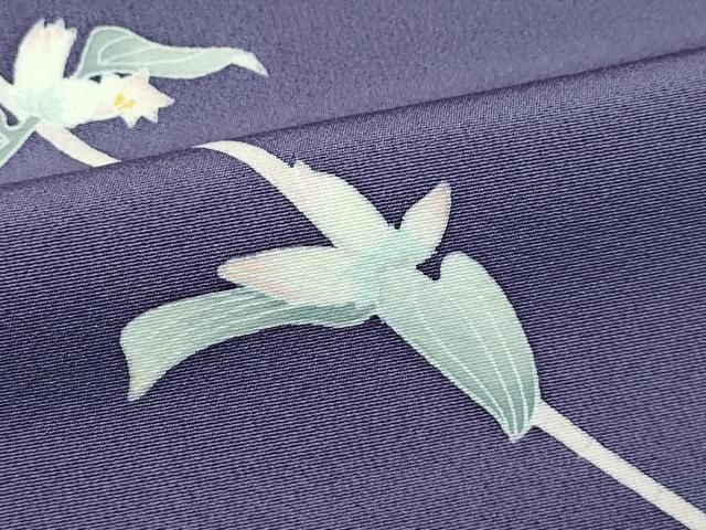 平和屋本店□極上 本加賀友禅作家 由水煌人 訪問着 草花文 藤煤竹色地