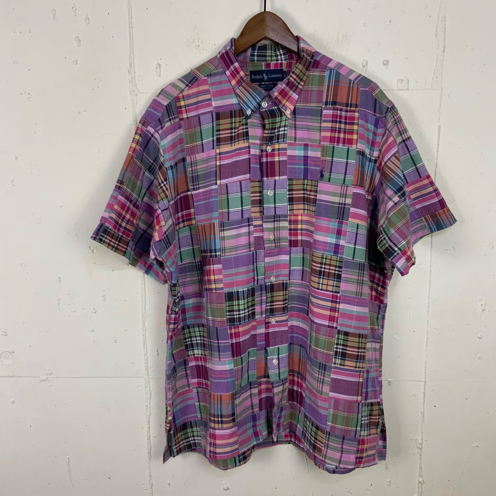 RALPH LAUREN 旧タグ ラルフローレン 半袖パッチワークボタンダウンシャツ古着 Ｌサイズ f250507006