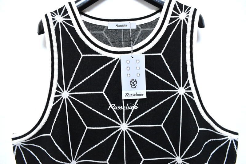新品 ラッセルノ ゴルフ 幾何学柄 ニット ベスト ブラック 5 L