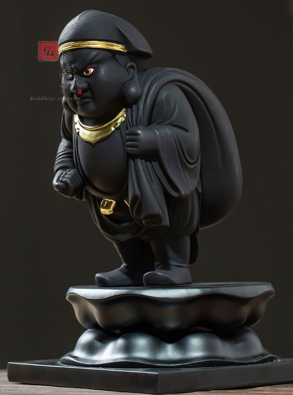 修縁堂】木彫り 仏像 福神大黒天 財神 彩繪 本金 切金 彫刻 檜材 
