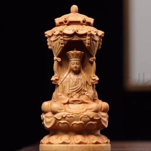 激安❗送料無料❗木彫り聖観世音菩薩/仏像/守本尊/魔除/仏教 木彫仏像 三面 婆娑三聖座像 阿弥陀仏三尊（観世音菩薩 阿弥陀仏
