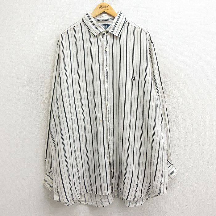 XL/古着 ラルフローレン 長袖 ブランド シャツ メンズ 90s ワンポイントロゴ ロング丈 リネン 白他 ホワイト ストライプ 24may31 中古 トッ