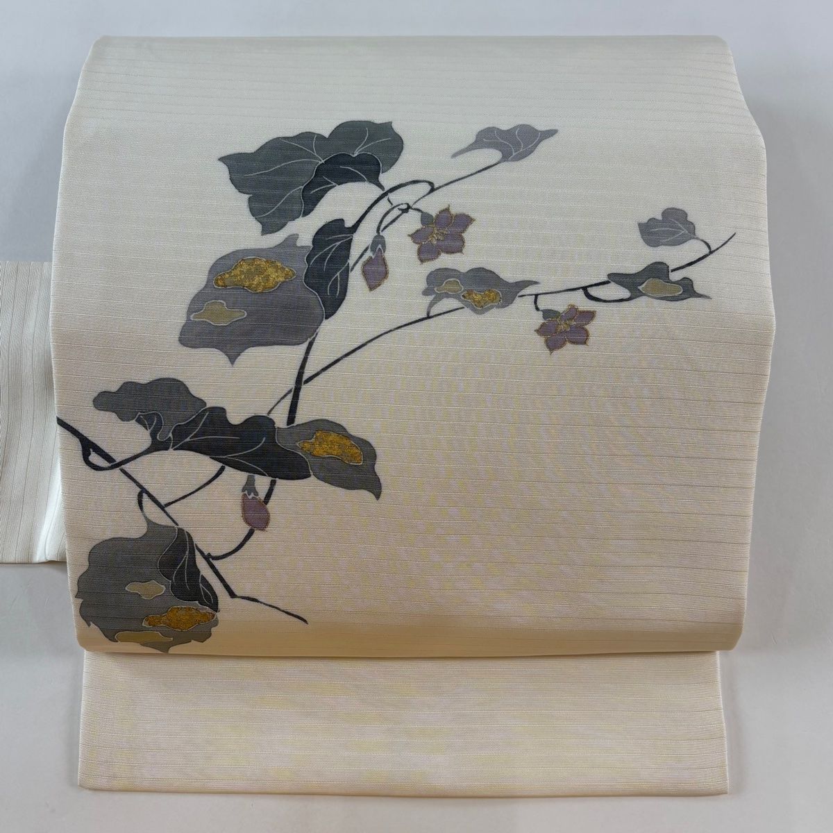 名古屋帯 秀品 夏帯 草花 金彩 クリーム 正絹