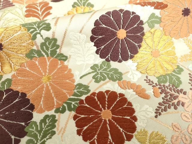 平和屋着物○西陣 河合美術織物謹製 六通柄袋帯 唐織 雲取り秋草文