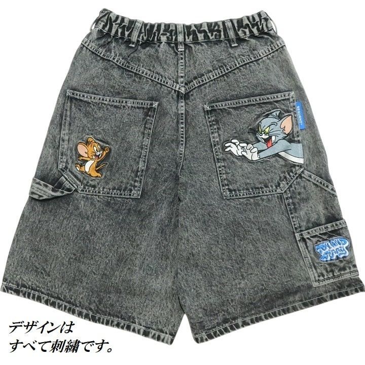 ルーニーテューンズ　トムとジェリー　チノパンツ　タイダイ　刺繍デザイン　古着 ルーニーテューンズ トムとジェリー チノパンツ タイダイ 刺繍