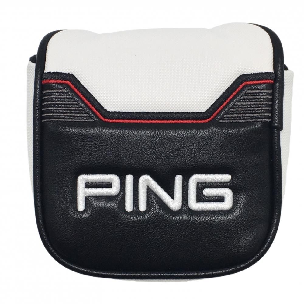 【超美品】ピン パターカバー 黒×白 マレット型 ヘッドカバーゴルフ PING