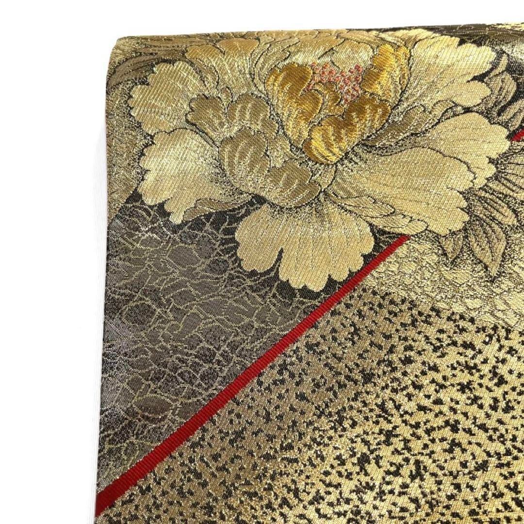 比嘉京子　袋帯　牡丹　裂取り　金糸　氷割れ　リバーシブル　着物　052a d 比嘉京子 袋帯 牡丹 裂取り 金糸 氷割れ リバーシブル 着物 052a