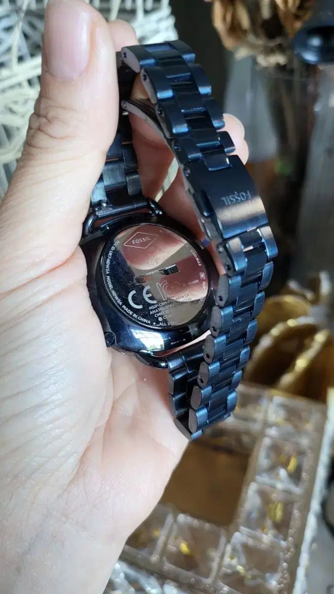  フォッシル Q ハイブリッド ネイビー メタル 時計 fossil 金属ベルト 時計