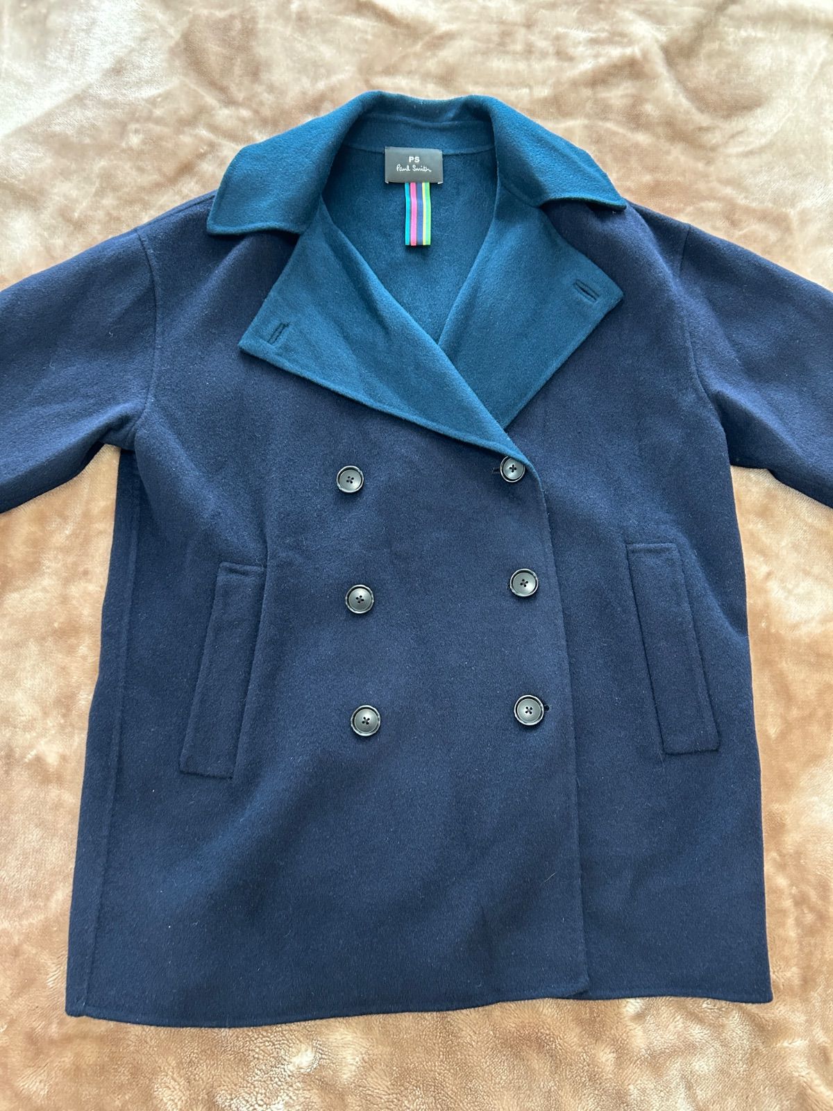 PSPaul Smith ポールスミスPコート ピーコート ウールコート ショートコート cort アウター 冬服 ステインカラーコート チェスターコート ネイビー紺色ダークブルー濃青色毛 ウール 表示サイズ B78～82 H87～91 T158～164