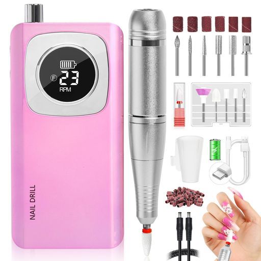 Saviland電動ネイルドリル 45000RPMポータブル電動ネイルファイルアクリルネイル除去充電式ネイルドリルマシンセラミックビット付きホームサロンネイルテクニシャン必需品