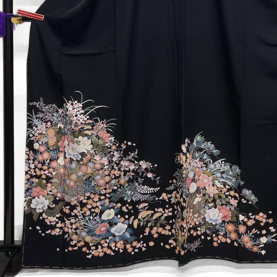 作家もの 黒留袖 京加賀友禅 五つ紋 比翼 付風景 家屋 花 着物