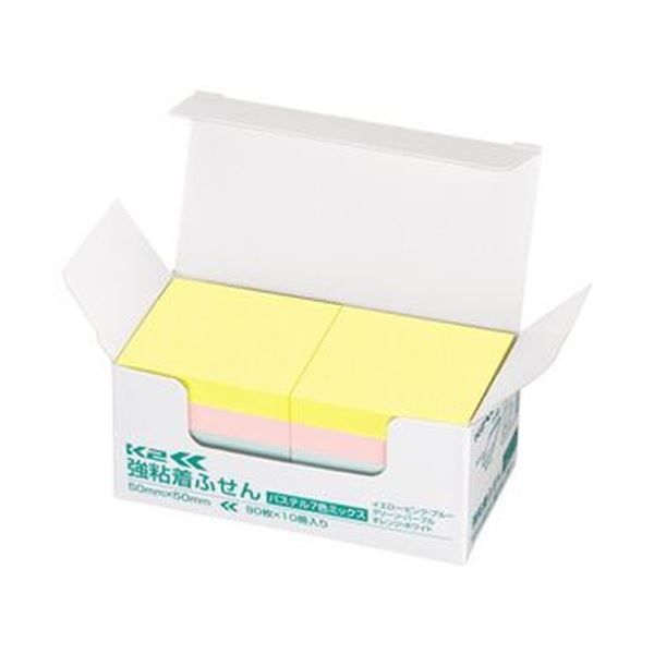 まとめ コクヨ 強粘着ふせん K2 50×50mm パステル 7色 K2メ-KP5050X10 1パック 10冊 ×10セット