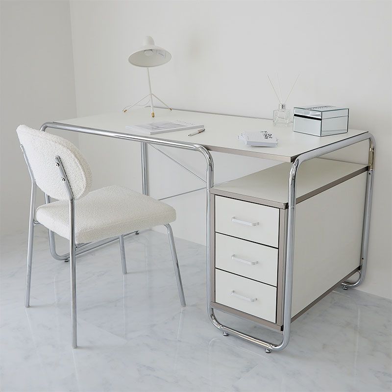 韓国風 デスク おしゃれ ホワイト パソコンデスク 北欧 省スペース PCデスク ワークデスク 学習机 テレワーク 在宅勤務 机 白 かわいい スチールデスク ホワイト