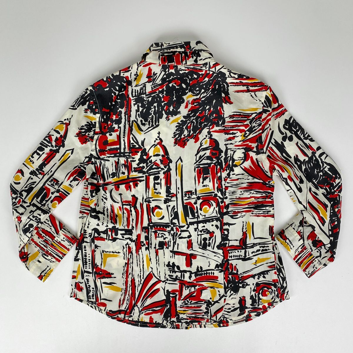 プラダ PRADA ボタンダウン 長袖シャツ 総柄 トップス コットン ホワイト レッド ブラック レディース