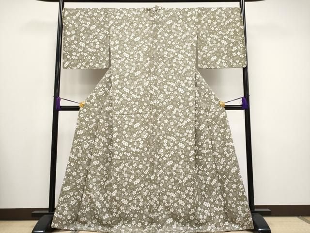 平和屋着物□極上 洛楽人工房 小紋 舞桜文 媚茶色地 まるやま扱い 反端  