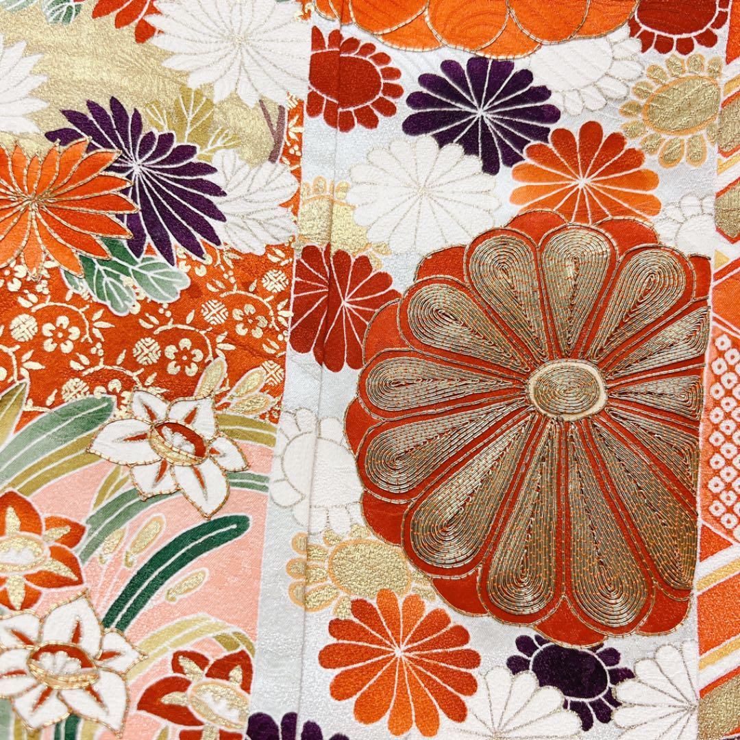 セミアンティーク 振袖 刺繍 金駒刺繍 花柄 小紋 正絹 U-3531 豪華 振袖 駒刺繍 吉祥花車文 金彩 逸品 正絹 絹素材 成人式