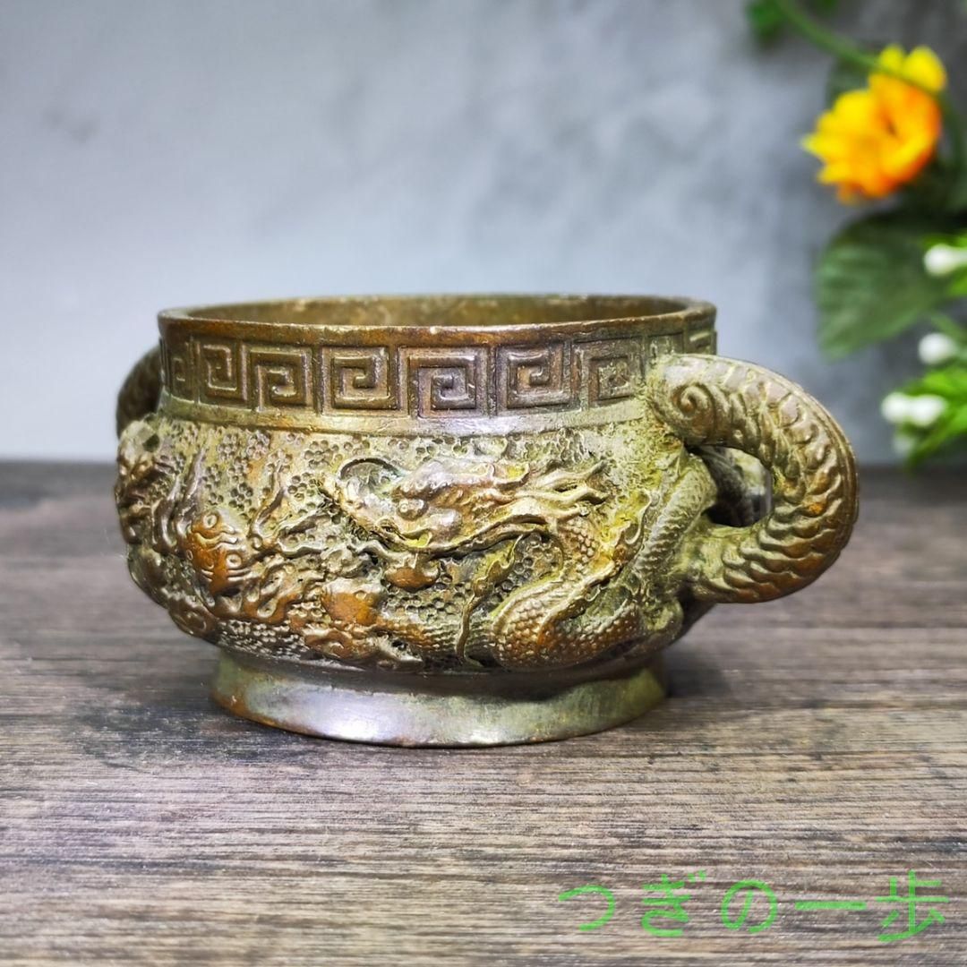 銅 細工 二龍戯珠薫香炉 香道具 仏具 工芸品 美術品 置物 【公式通販】