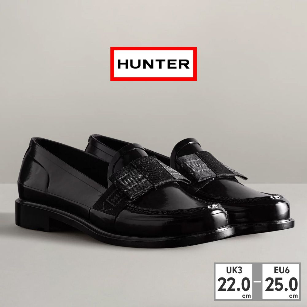 口コミで人気急上昇！【正規品取扱店･新品】 HUNTER レインシューズ レディース リファインド ボウ グロス ペニー ローファー WFF1096RGL ハンター REFINED BOW GLOSS PENNY LOAFER 完全防水 ハンドクラフト ラバー ゴム ヒール2.7 ベルクロ式