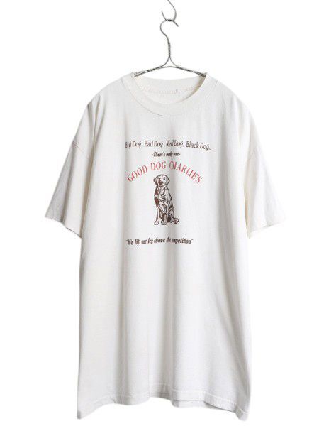 【お得なクーポン配布中!】 90s ドッグ アート イラスト プリント Tシャツ メンズ XL 程 オールド アニマル 犬 企業物 グラフィック 大きいサイズ ヘビーウェイト 白